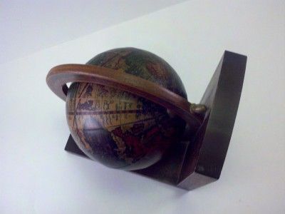 Pair of Vintage Olde World Globe Wood Bookends Italy Antique Old