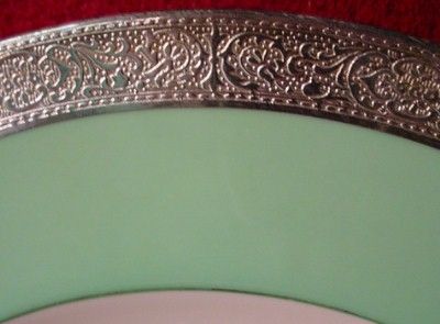 Morgan Belleek Green Sterling Encrusted Saucer