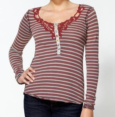 Free People We The Free New Callback Stripe Henley Shirt $98 Boysenb L