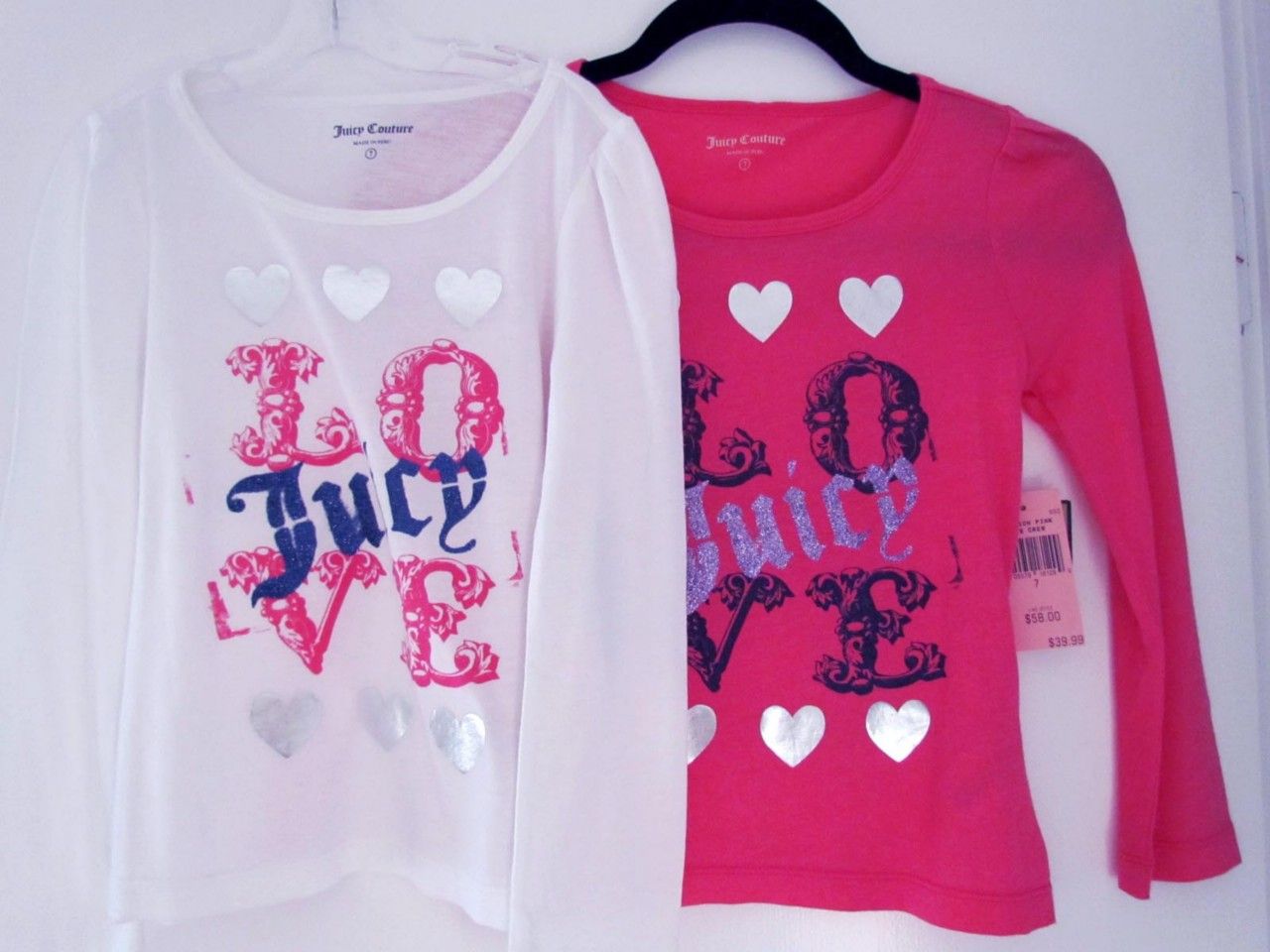 Juicy Couture Kids Love Juicy Glitter Silver Hearts T Shirt Top 7 10