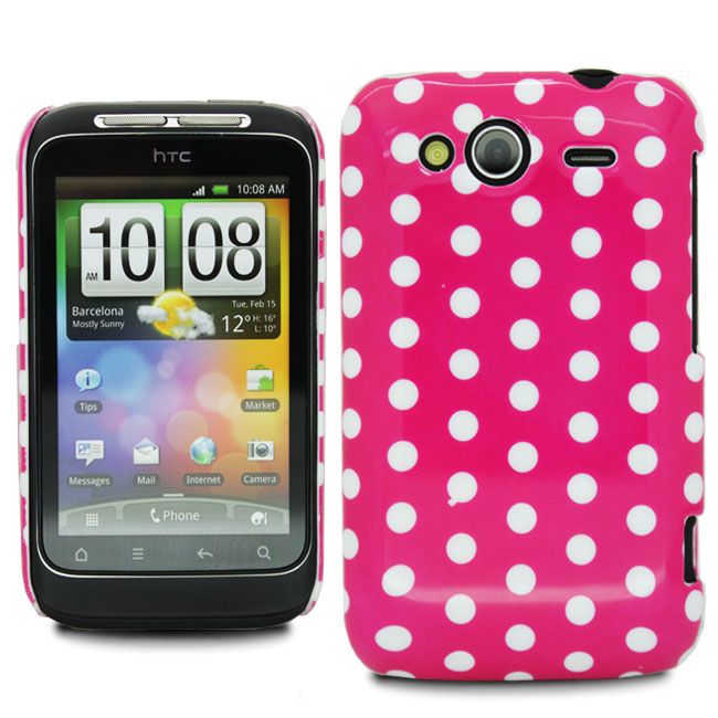 For HTC Wildfire s Hot Pink Polka Dots Hard Quality Plastic Case Cover
