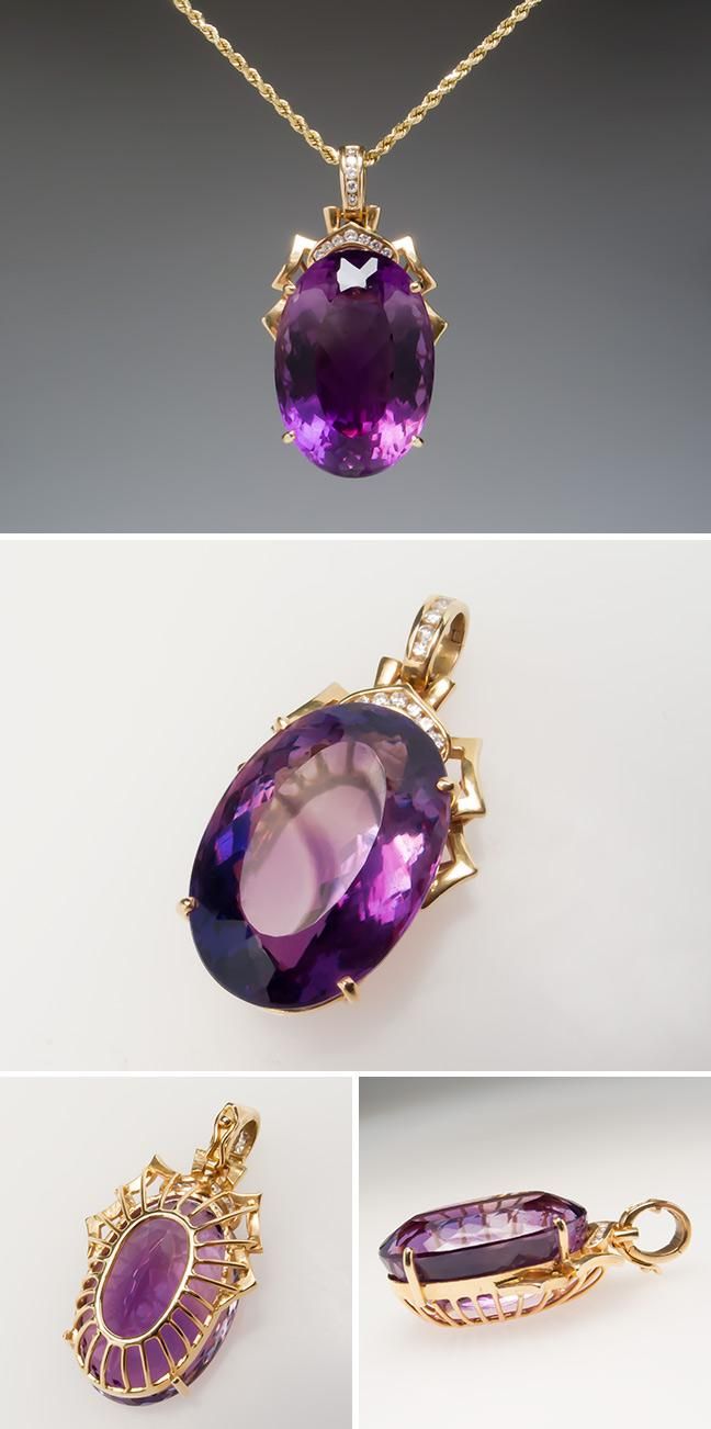 Large Amethyst & Diamond Enhancer Pendant 14K Gold skucn7750