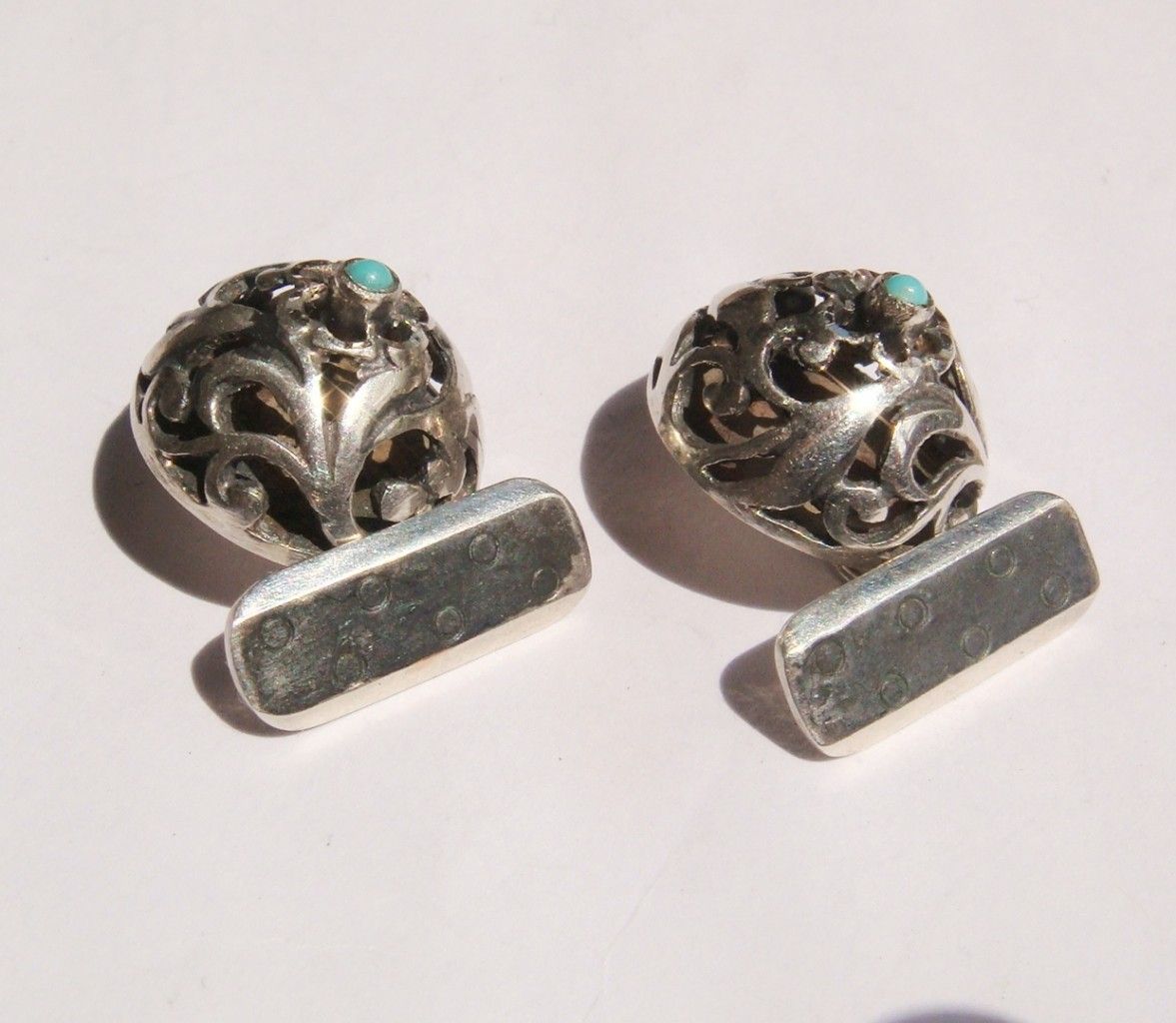 VINTAGE RUSSIAN 925 SILVER TURQUOISE CUFFLINKS