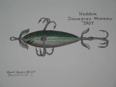 1998 Danial Lindvig Signed Print Heddon 1907 Dowagiac Minnow