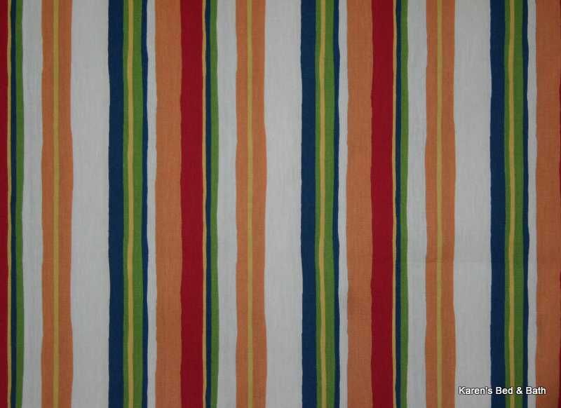 Orange Navy Red Green Cream Stripes Cotton Duck Curtain Valance