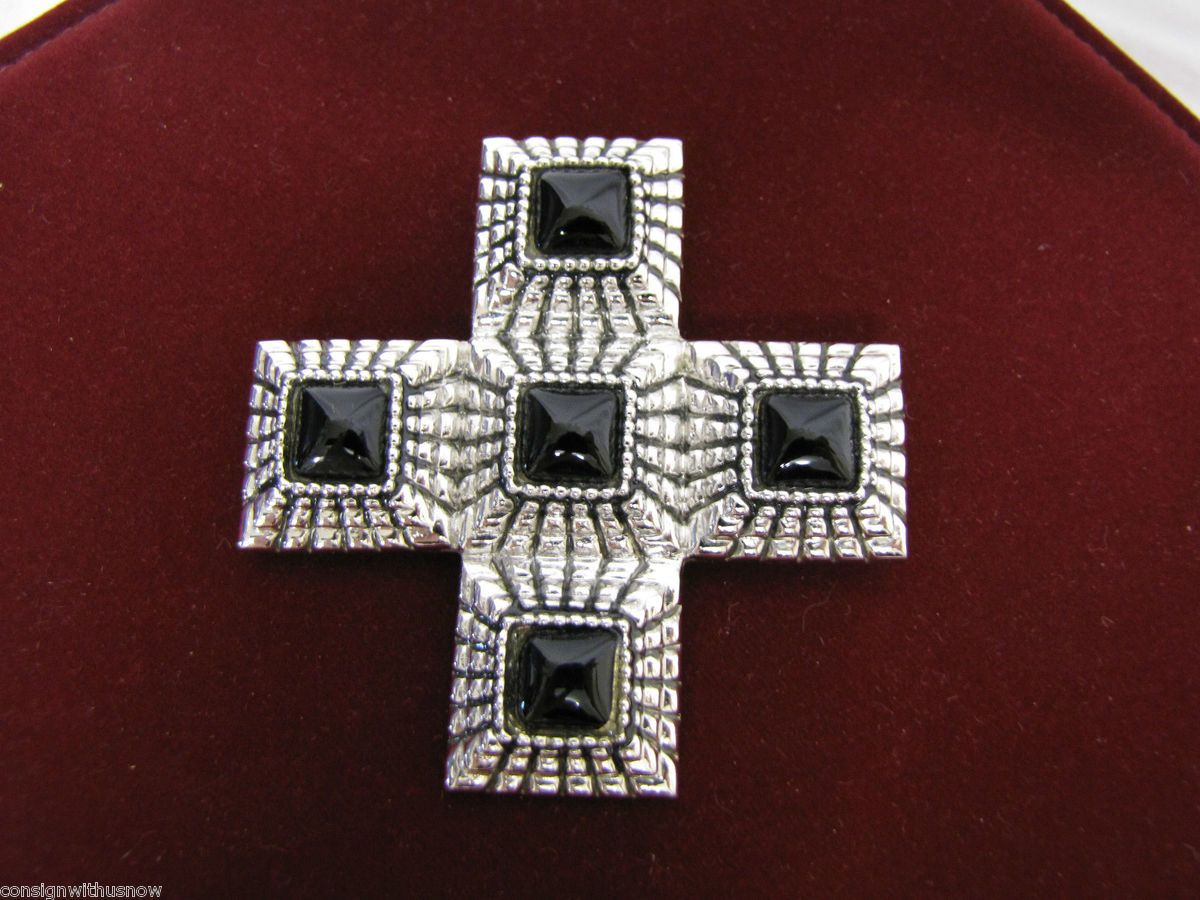 St John Silver Black Cross Necklace Brooch Pin