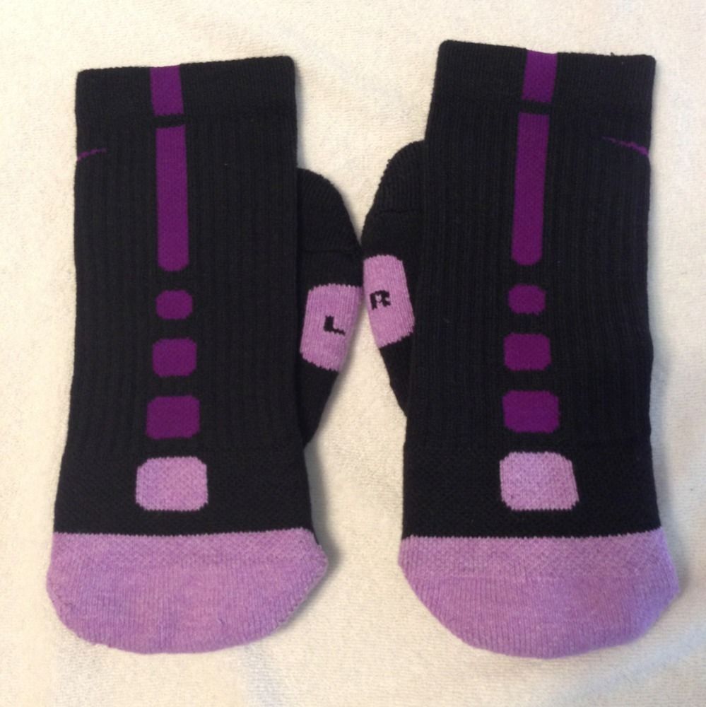 Custom Nike Elite Basketball Socks Black with Purple Stripes Large