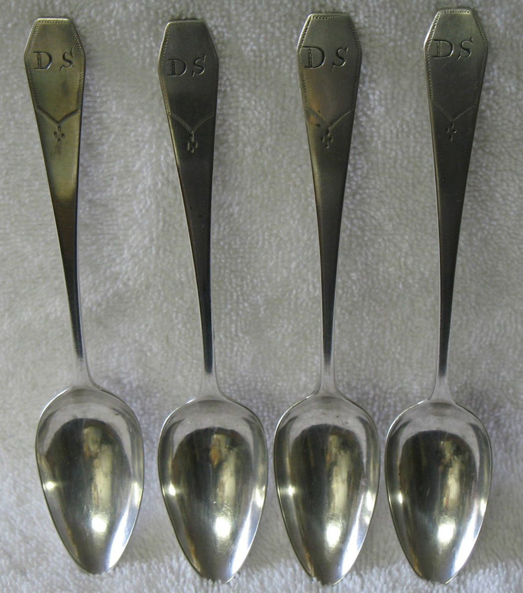 David Smith Colonial COIN Silver Teaspoon set of 4 Lansingburgh NY