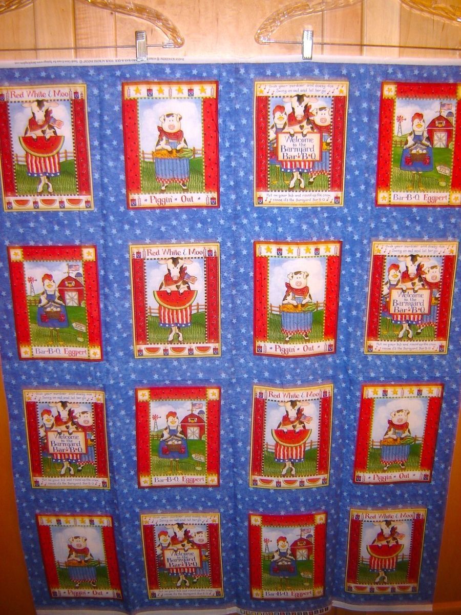 Fabric DAISY KINGDOM BARNYARD BARBQUE PANEL COWS CHICKENS PIGS FARM