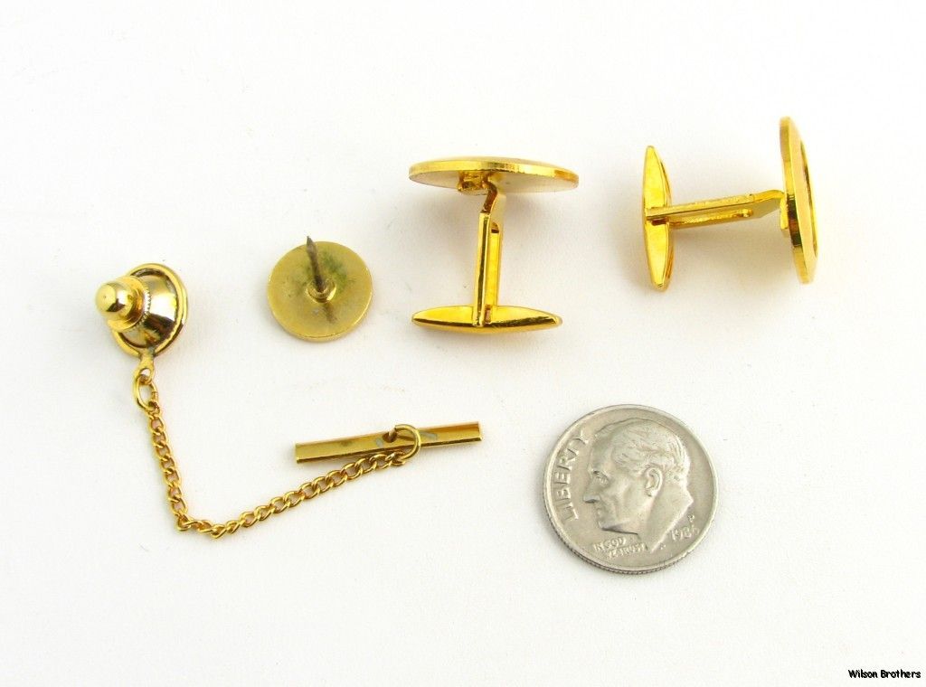 Cuff Links Tie Tac Pin Set Cavalier Made in Box Vintage Mens Estate