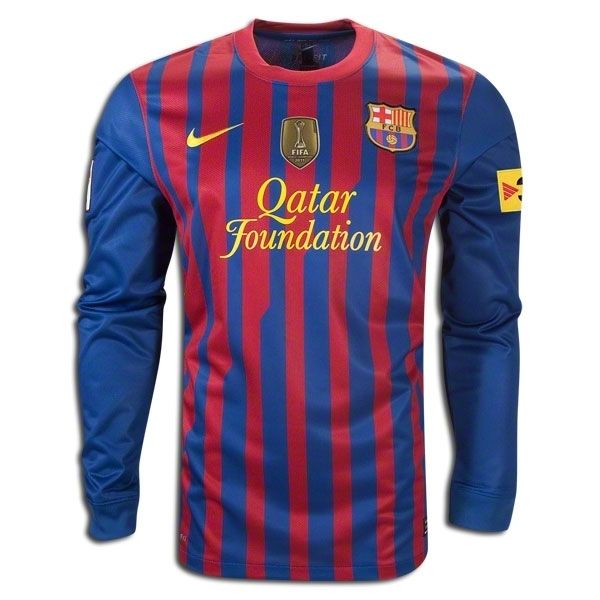 Nike Barcelona David Villa L s Home Jersey 2011 12 FIFA TV3 Badges