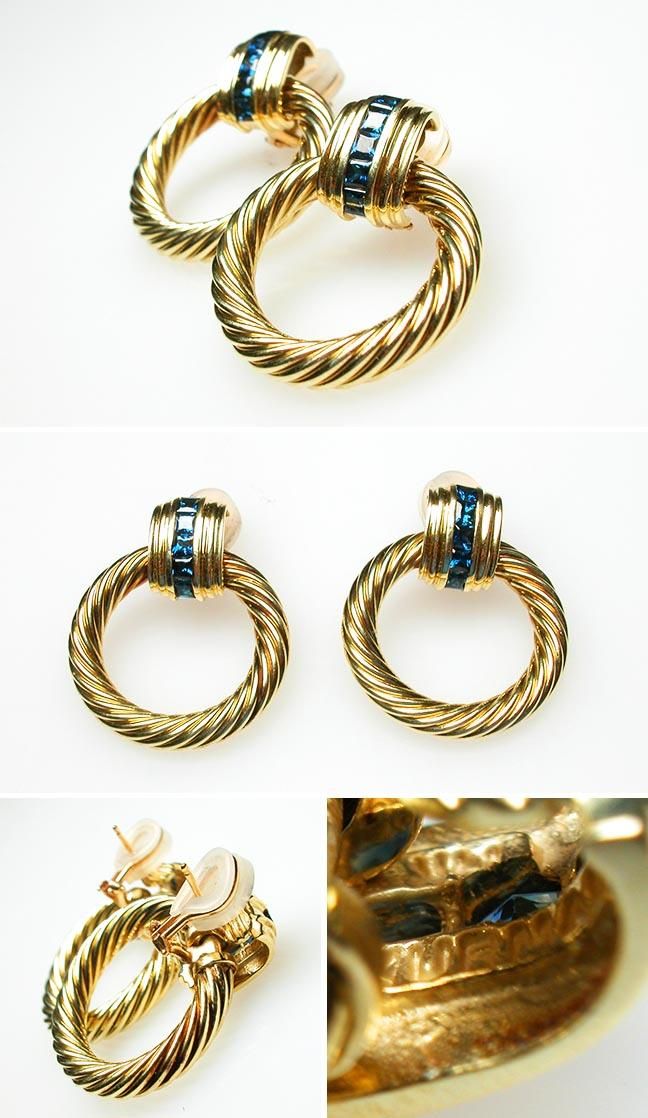 David Yurman Cable Dangle Blue Sapphire Earrings Solid 14K Gold