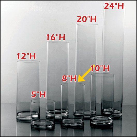  /EA   (12 PCS) 5W X 8H CLEAR GLASS CYLINDER VASES WEDDING WHOLESALE