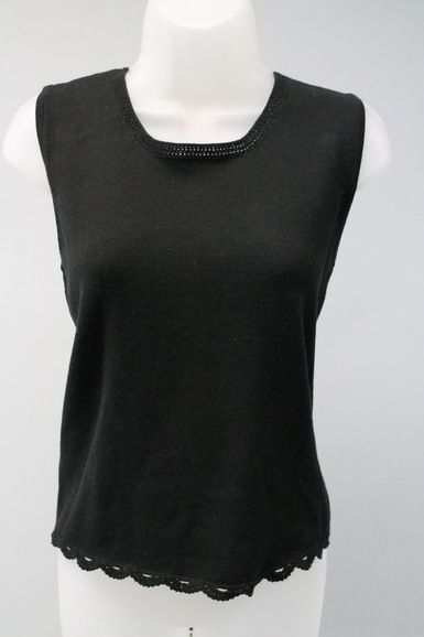 CYNTHIA CYNTHIA STEFFE Black Cotton Sleeveless Crochet Trim Blouse Top