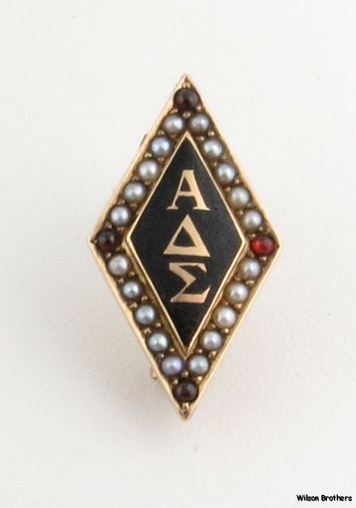 Antique Alpha Delta Sigma Fraternity Badge 14k Yellow Gold Pearls