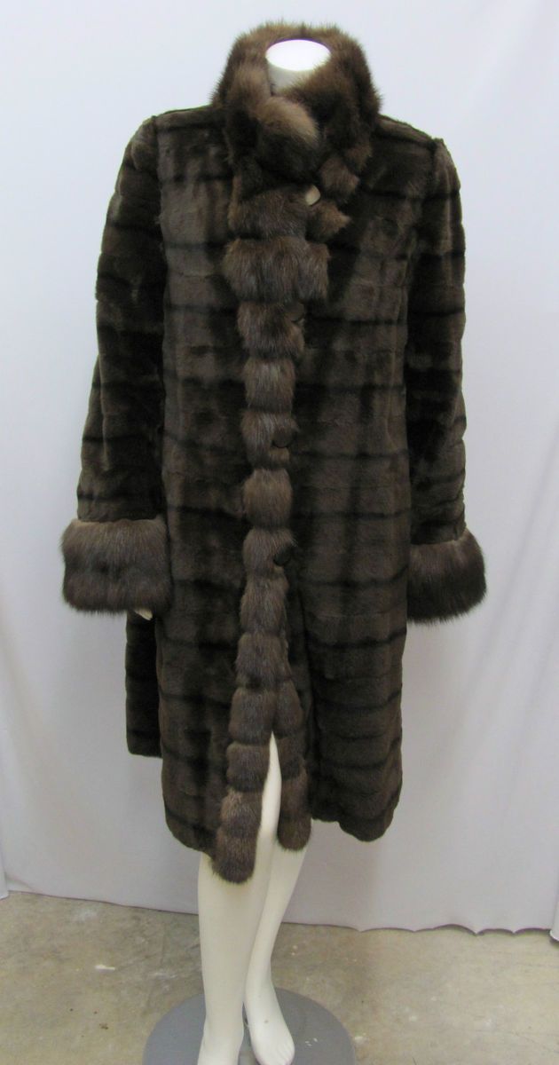 DENNIS BASSO SHEARED MINK COAT BROWN REVERSABLE TRIMMED IN MINK WOW