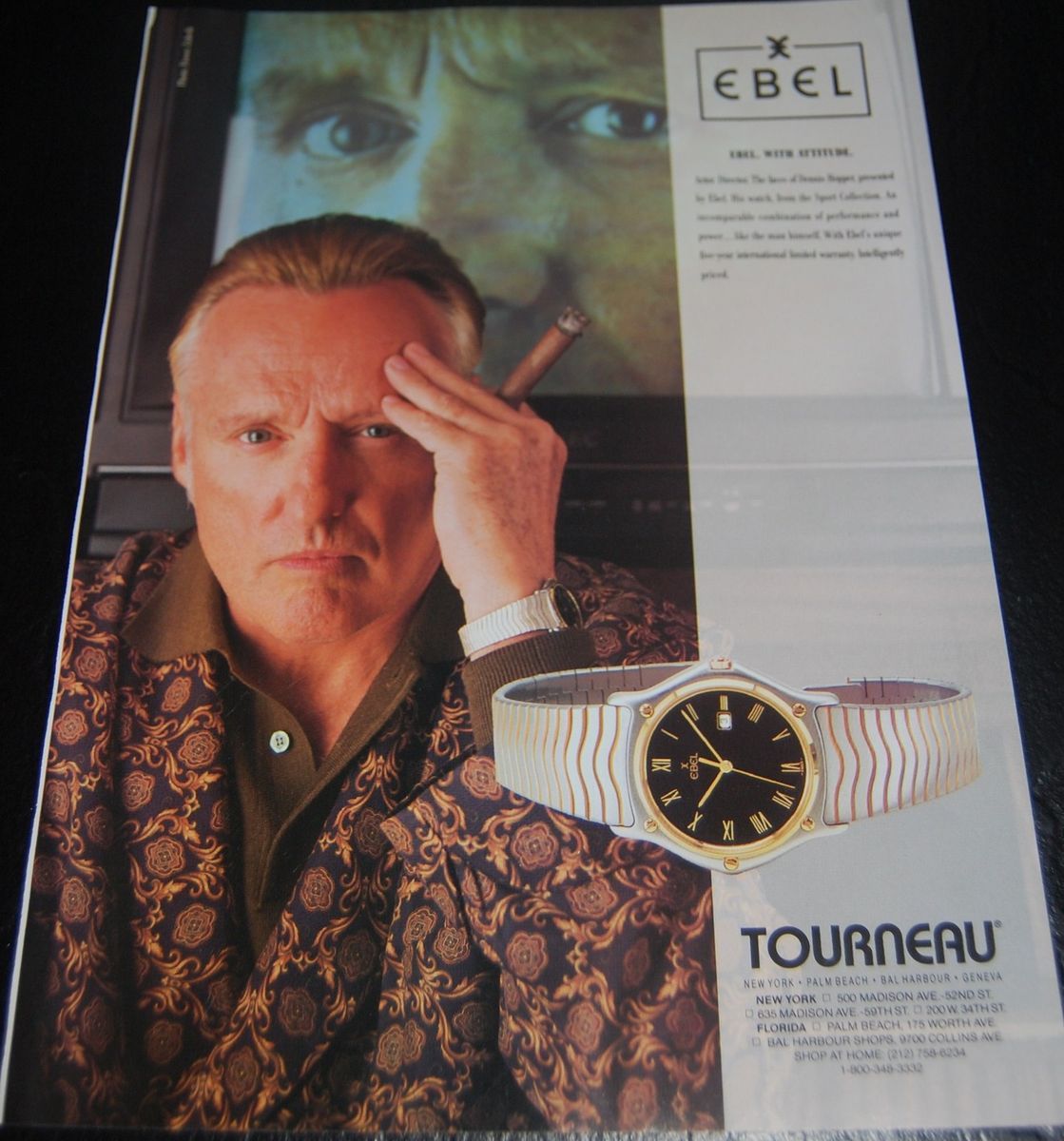 DENNIS HOPPER EBEL TOURNEAU WATCH AD CIGAR WRIST ACTOR DIRECTOR