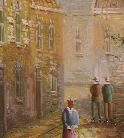 Darley 19th Century Old Dutch Town Life Original Oil Painting Wood