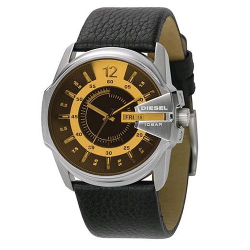 Diesel Casual Black Yellow Leather Mens Watches DZ1207