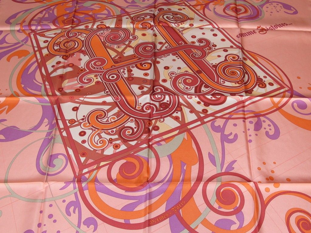 BNEW RARE Pink HERMES Twill Silk Scarf H COMME HISTOIRES