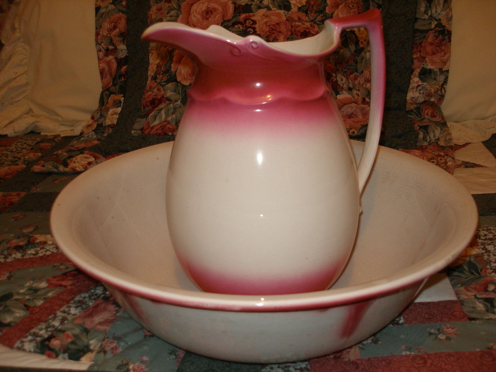 Vintage Dundee Pitcher Devon Bowl Pink White Vintage Late 1800 Early