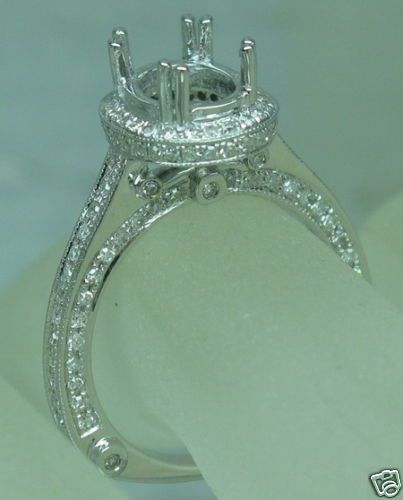 OVAL 9 7mm SOLID 14k WHITE GOLD DIAMOND SEMI MOUNT SETTING RING