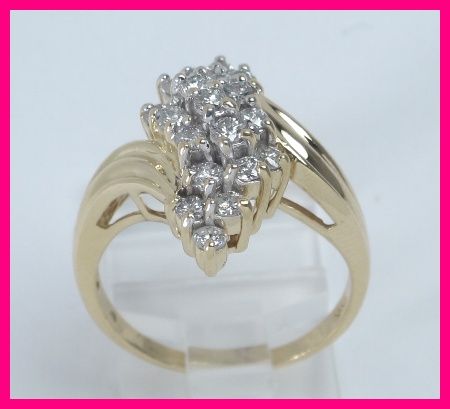 14k Yellow Gold Round Diamond Cluster Cocktail Right Hand Ring .95ct