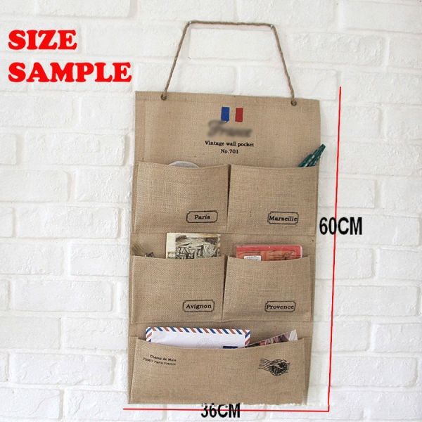  Natural Jute Burlap Linen Hanging Wall Pocket Door Storage Organizer