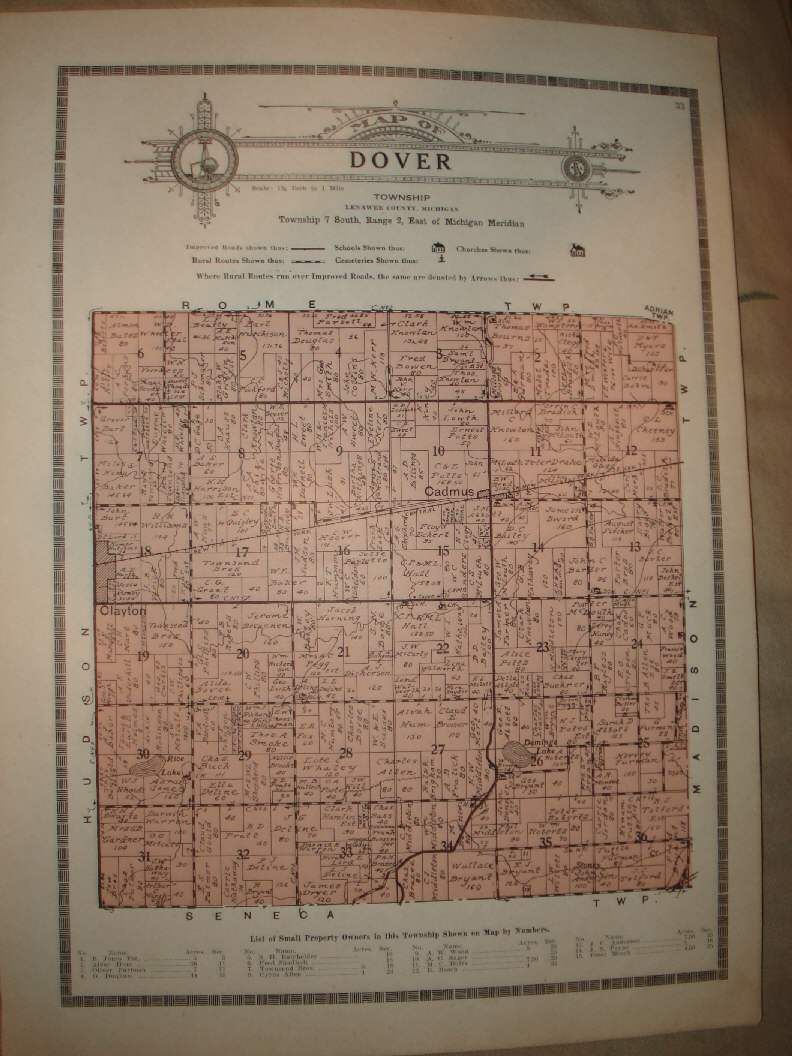 Dover Township Clayton Lenawee County Michigan Map