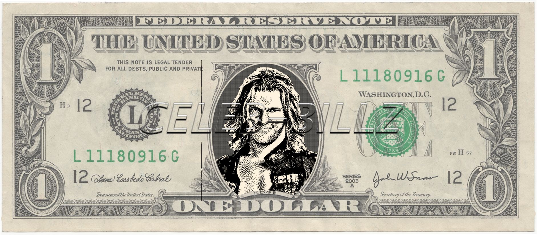 The Edge WWE Dollar Bill Mint Real $$ Celebrity Novelty Collectible