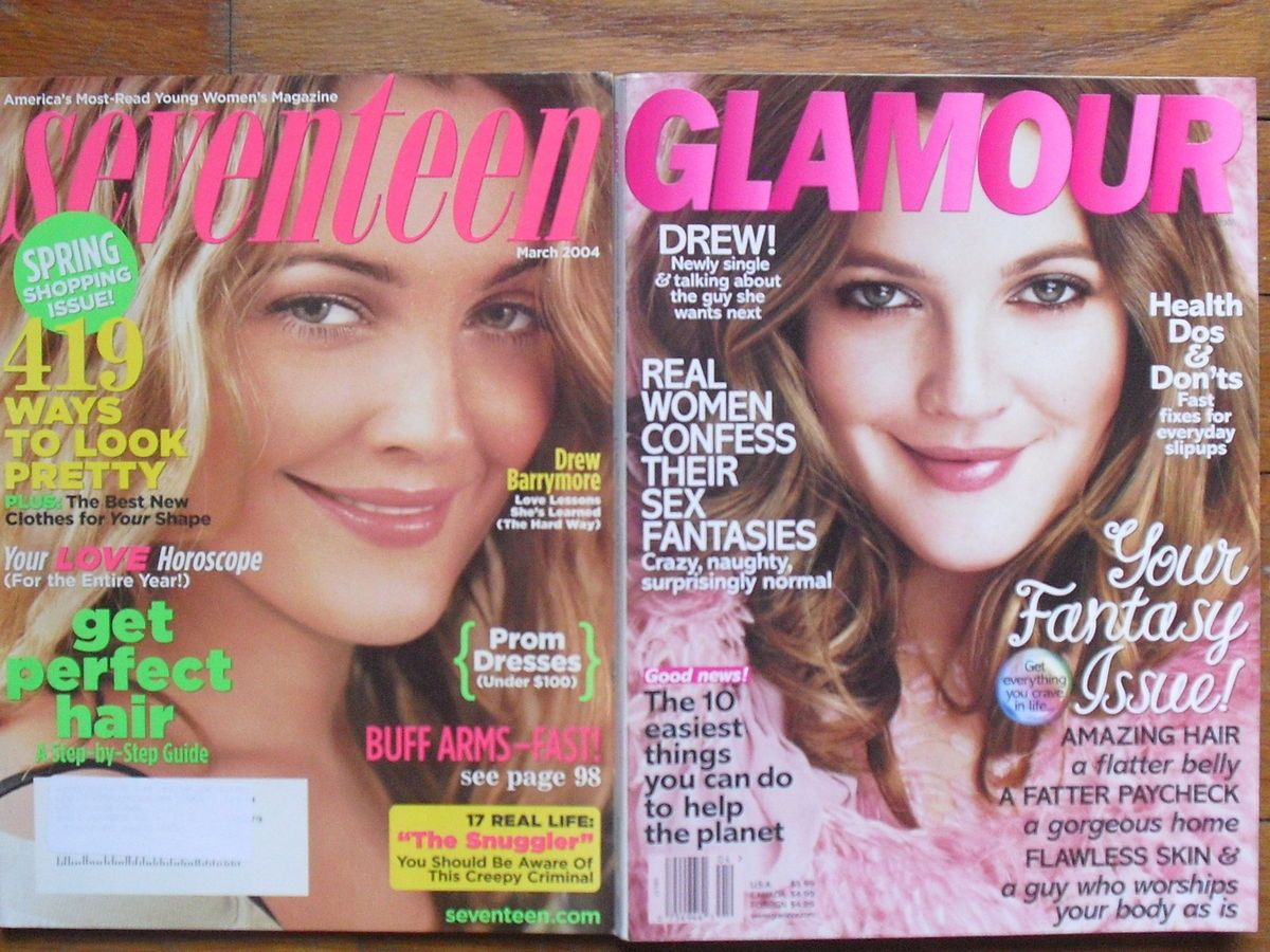 Drew Barrymore on 2004 Seventeen 2007 Glamour Magazines