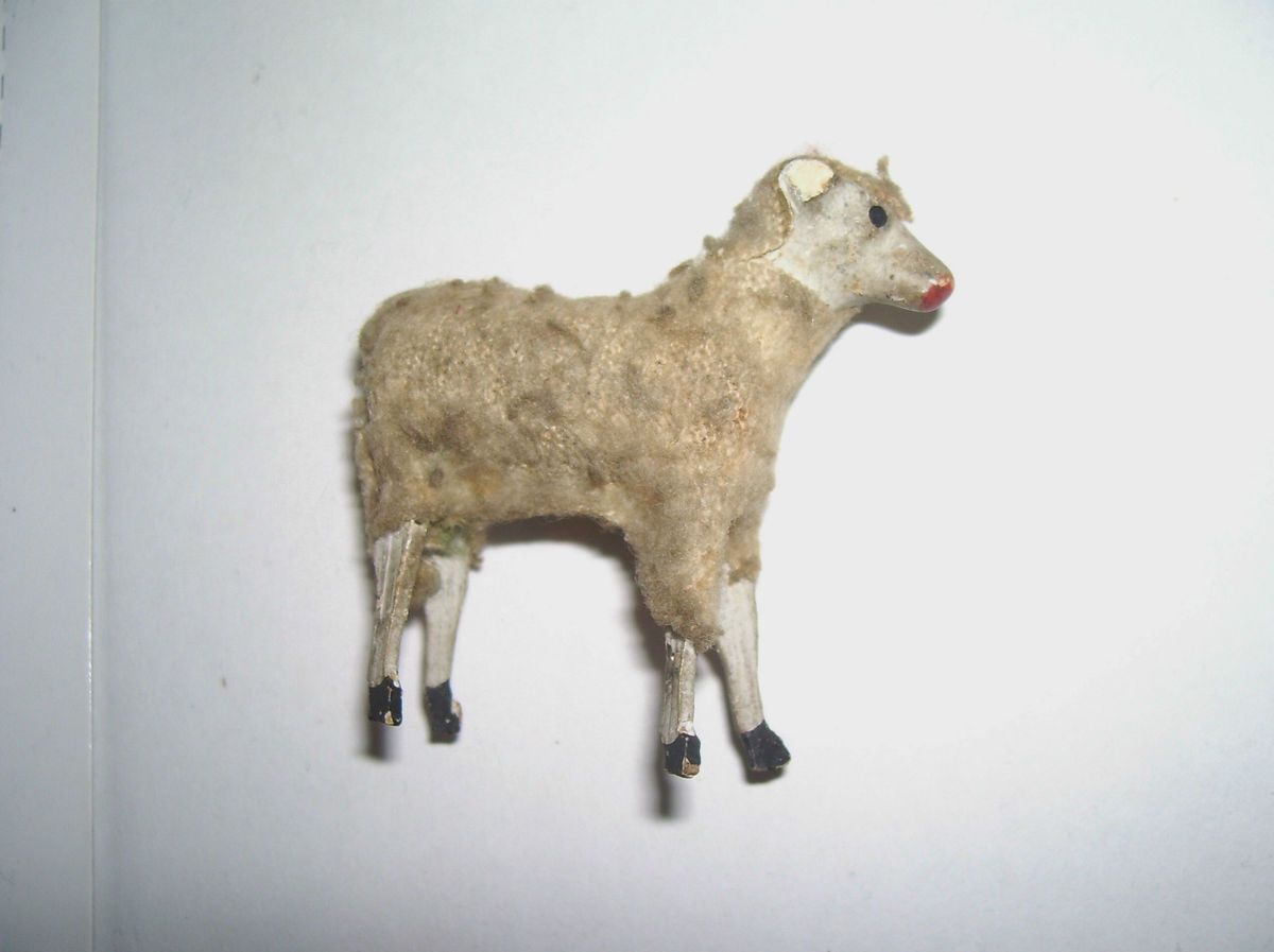 ANTIQUE FUZZY PUTZ SHEEP TOY FIGURE