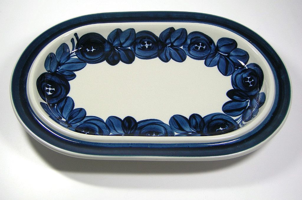 Arabia of Finland Anemone Blue Oval Serving Platter Dish