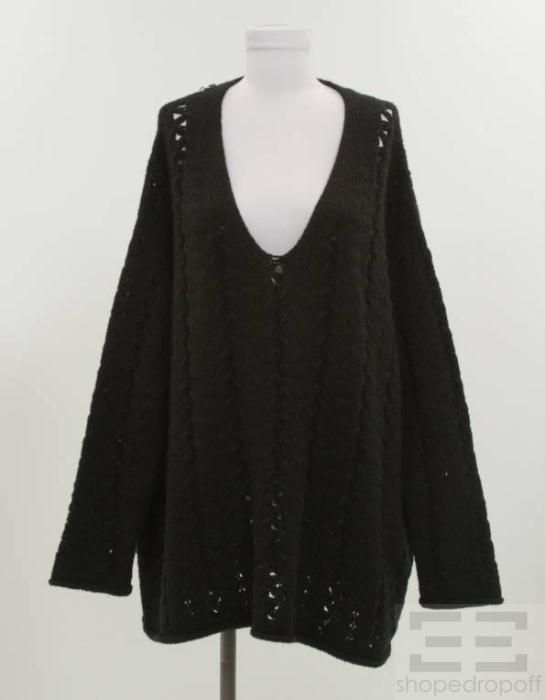 Donna Karan Collection Black Open Knit V Neck Sweater Size M/L