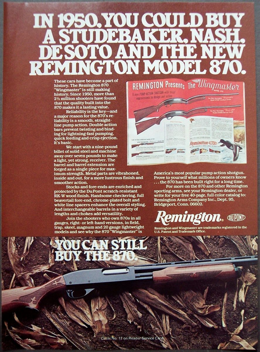 1978 Remington Model 870 Wingmaster Rifle Vintage Firearm Ad