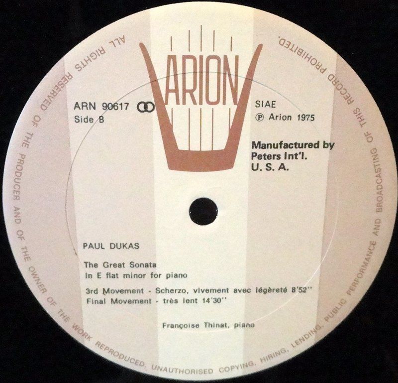 Paul Dukas The Great Sonata in Ebm, Scherzo, Arion, U.S.A. 1975