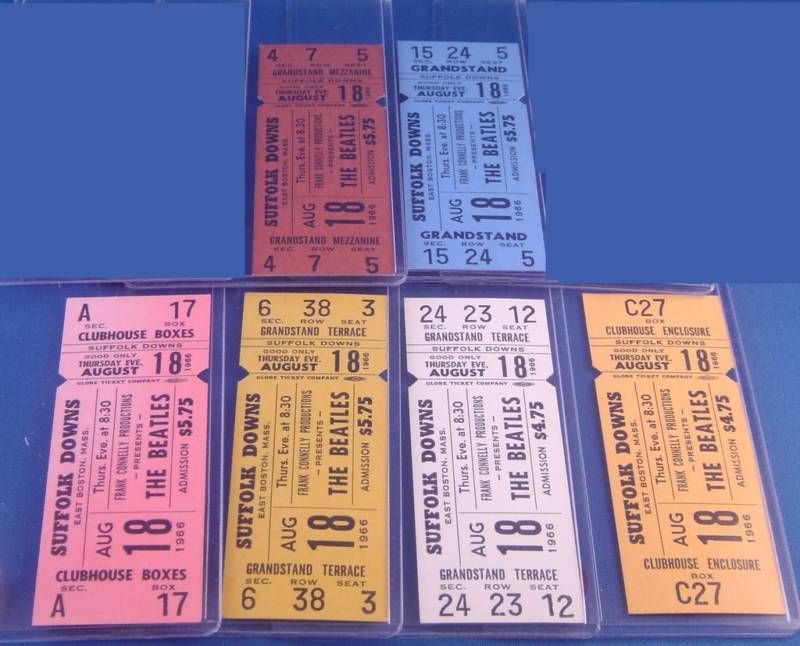  Beatles Tickets Suffolk Downs Set of 6 Tickets