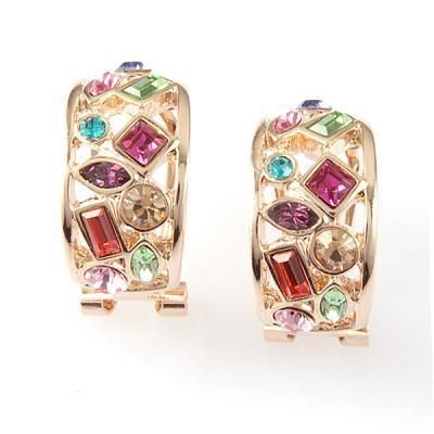 18K GP Multi Colored Clip on Earrings Swarovski Crystal E547C