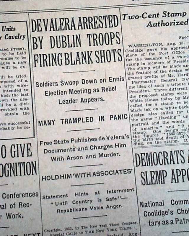 Eamon de Valera Ireland Leader Irish Free State Arrested 1923 NYC Old