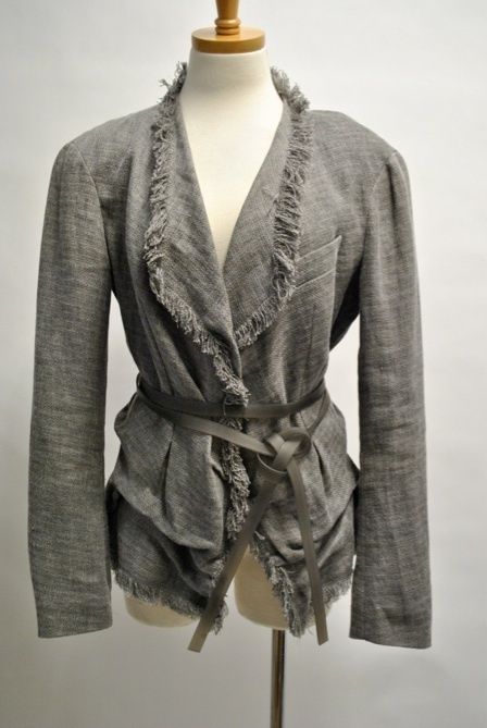 Donna Karan Linen Wrap Jacket Sz 10 Storm Grey Asymmetric $2 495