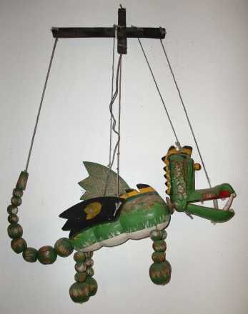 Lovely RARE Old Wooden Burmese Green Dragon Puppet