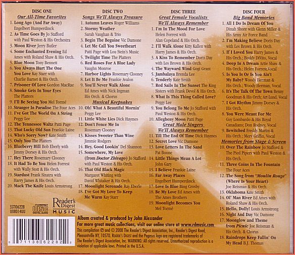 Kate Smith Ed Ames Paul Weston Long Ago Far Away 4 CD Set Readers