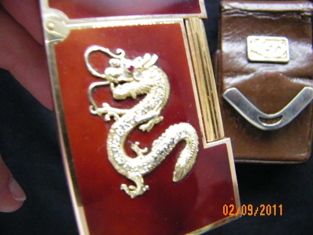 Solid Gold Dragon St Dupont Lighter Diamonds