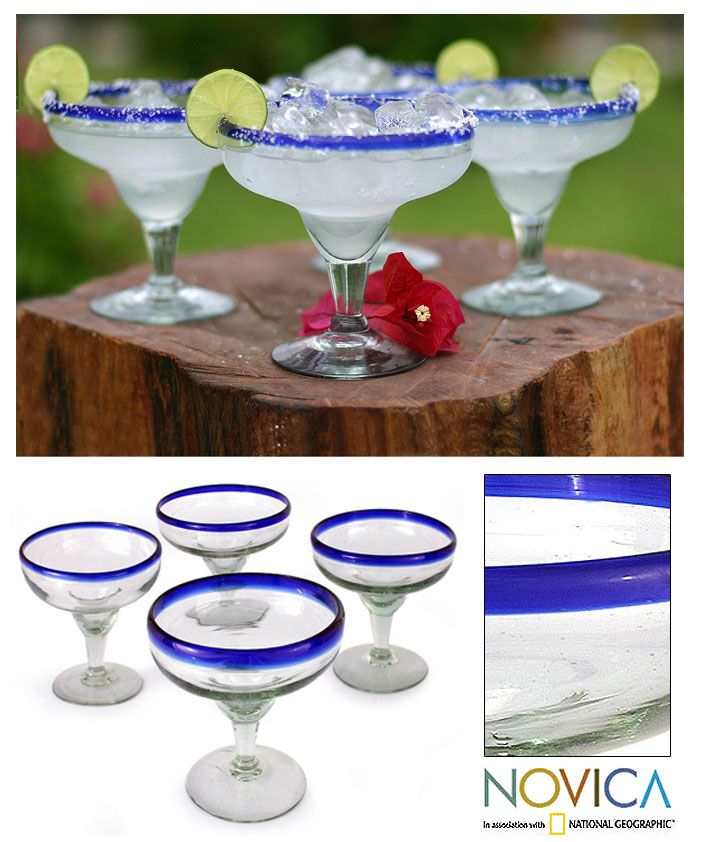 Hand Blown Margarita Glasses Set Mexico Art Novica