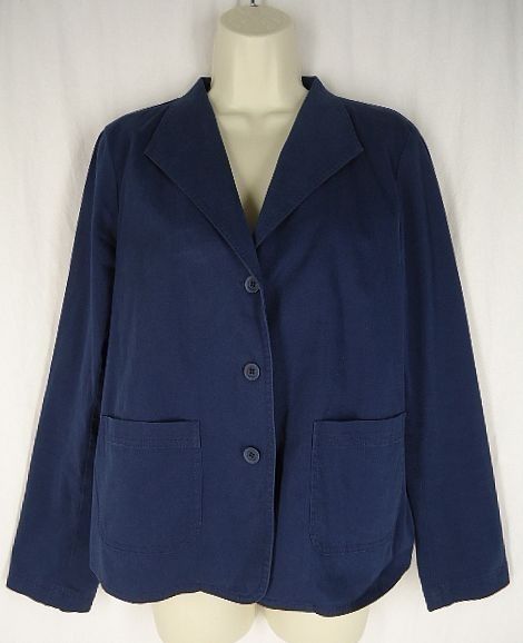 Size S Eileen Fisher Navy Blue Jacket Cotton Stretch Unlined Blazer