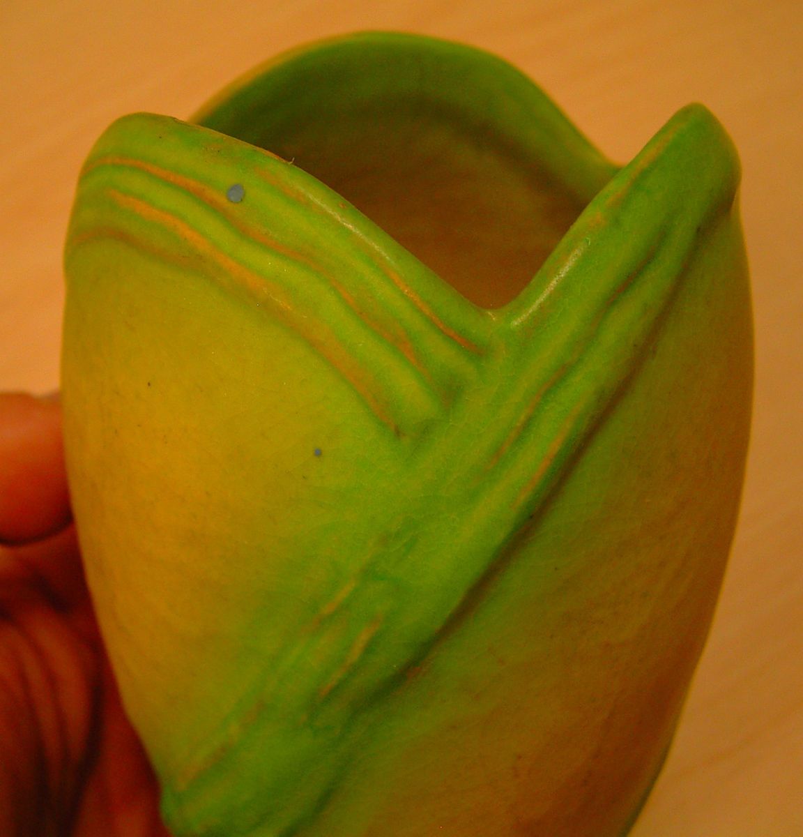 Weller Pottery Small Green Vase Elberta Style Line Signed