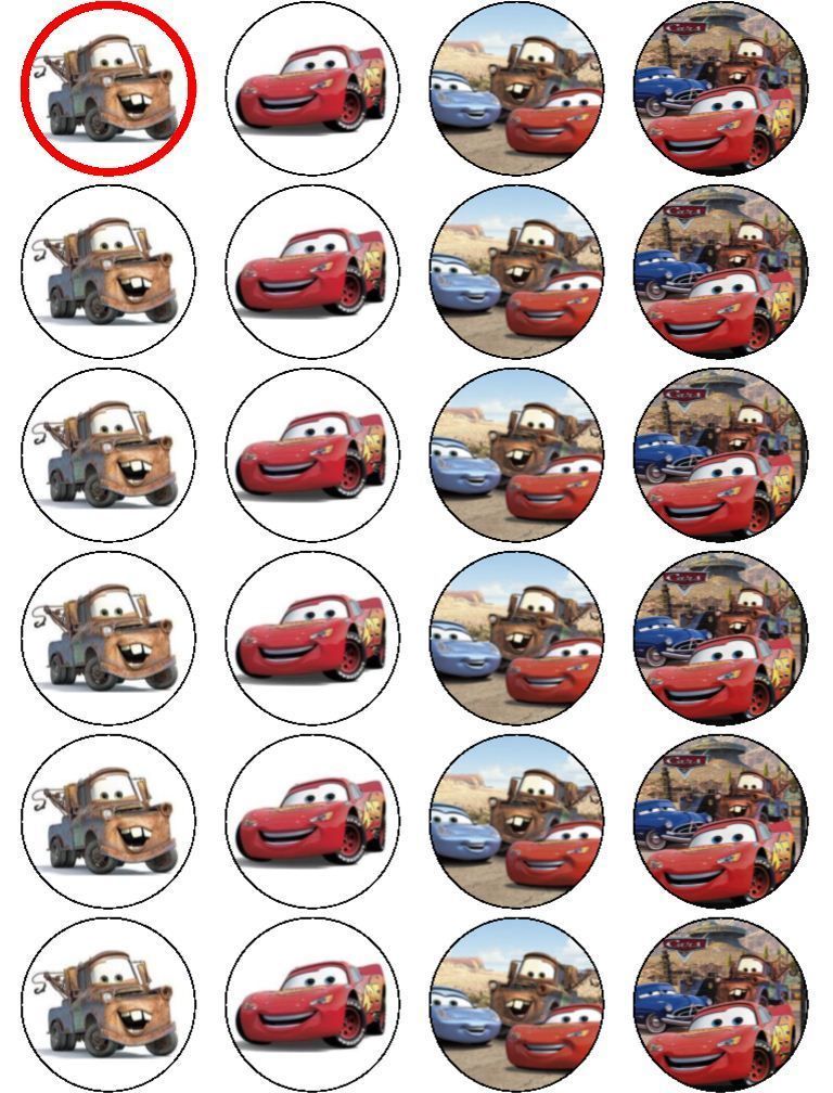 24 x Cars Mater McQueen Edible Rice Paper Cake Toppers