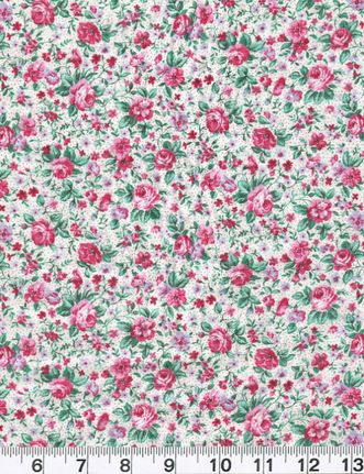 Fabric Concord Floral Wild Rose Calico Ivory White Pink Red
