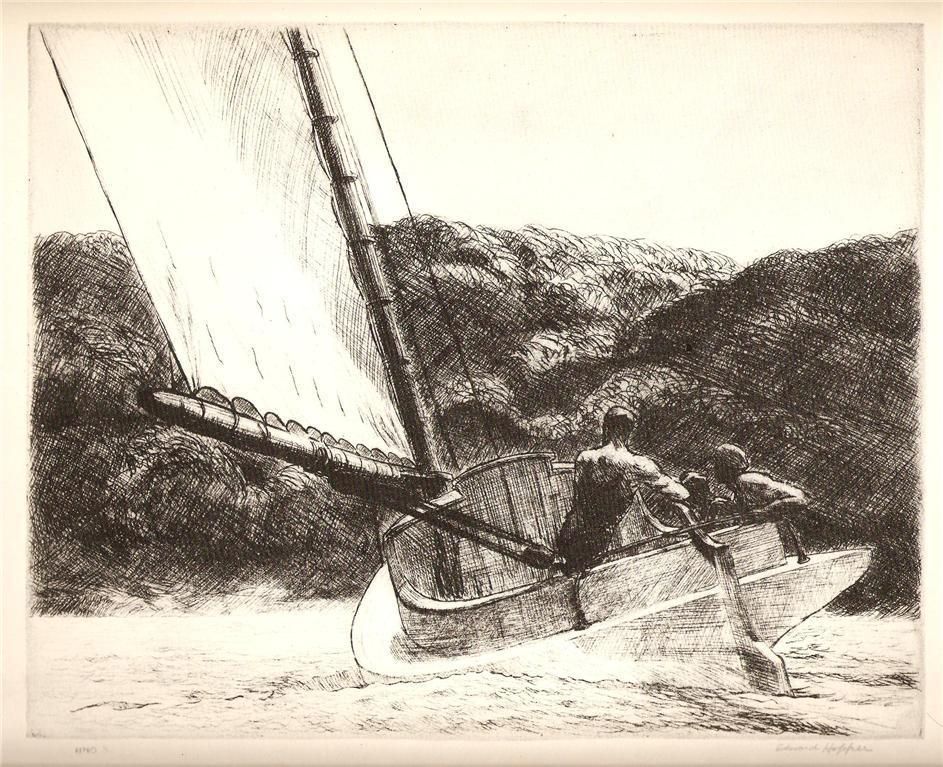 EDWARD HOPPER ANTIQUE 1939 PRINT THE CATBOAT ASHCAN SCHOOL SAILING