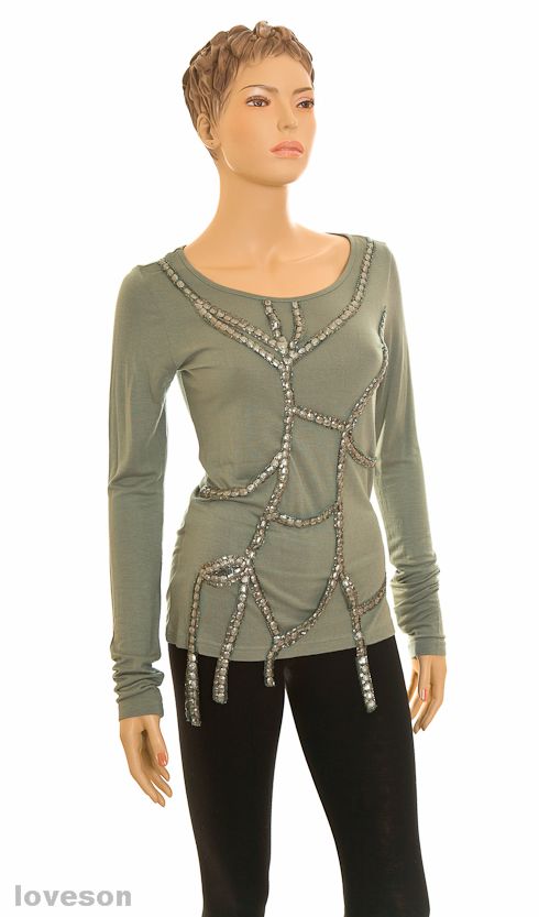 New PATRIZIA PEPE Embellished Jersey Top S M